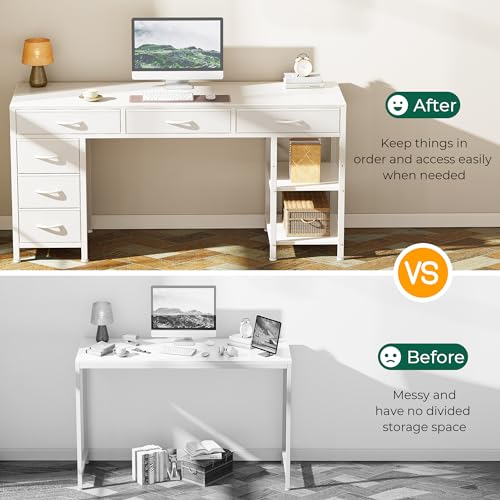 54 Inch Computer Desk with 6 Drawers and Shelves T1223
