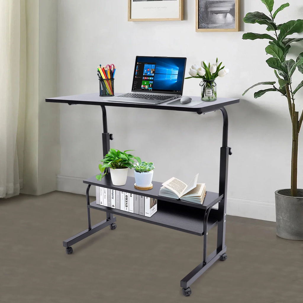 C-Shaped Rolling Sofa Side Table with Shelves Height Adjustable H6826