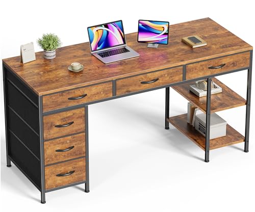 54 Inch Computer Desk with 6 Drawers and Shelves T1223