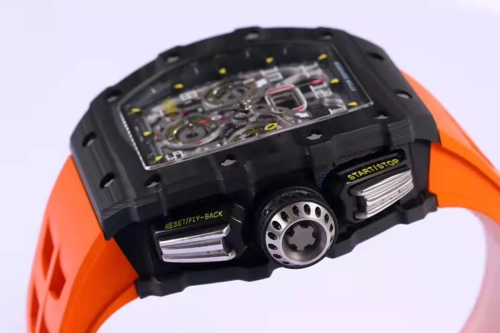 Skeleton Dial Black Bezel Orange Rubber Strap R82308