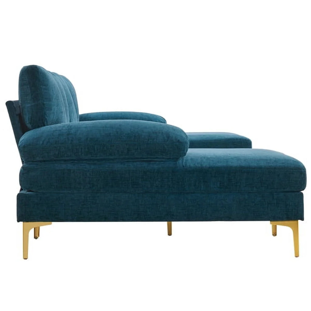 Dark Blue Chenille Convertible Sectional Sofa R49543