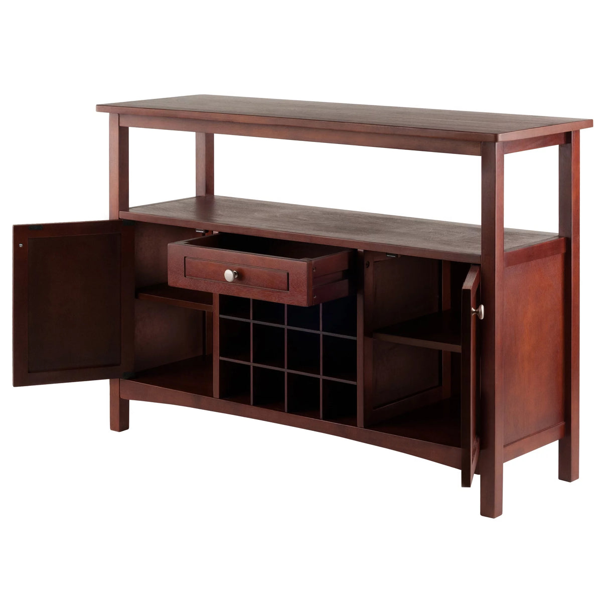 Walnut Finish Wood Buffet Display Cabinet I79268