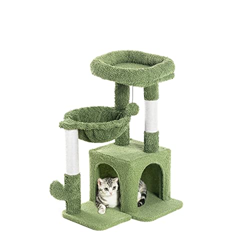 Small Light Gray Cat Tree with Sisal Scratching Post and Hammock Y6908