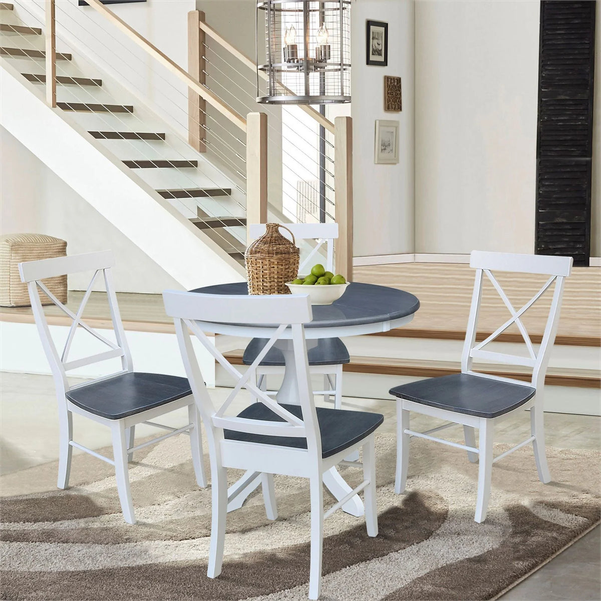 Round Wood Extension Dining Table with 4 Chairs F619737