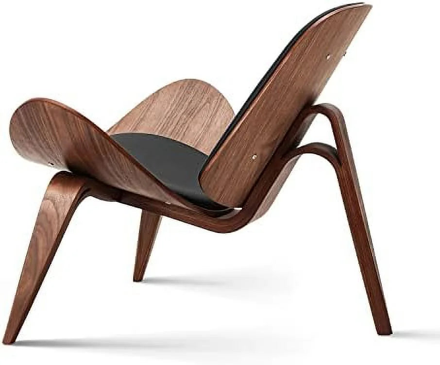 Mid Century Modern Shell Lounge Chair PU Leather Tripod Plywood Accent Chair D881