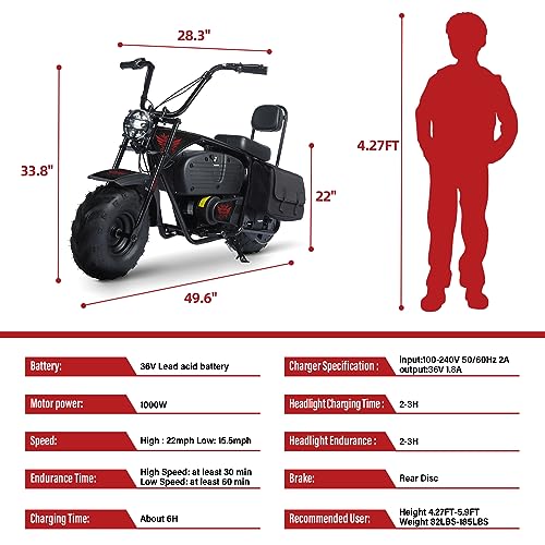 36V 1000W Electric Kids Dirt Bike, 2-Speed Modes, Red S44408