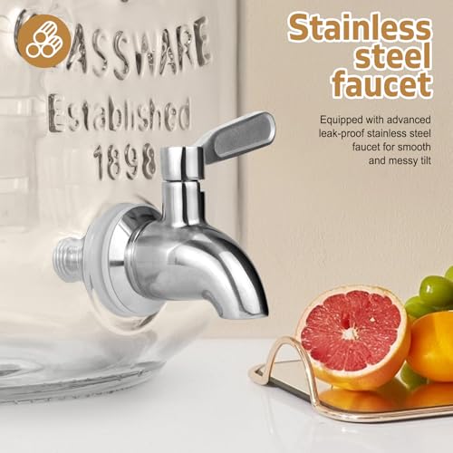 1 Gallon Glass Drink Dispenser with Stand and Stainless Steel Spigot P70010
