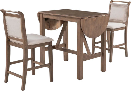 3-Piece Wood Counter Height Dining Table Set with 2 Upholstered Chairs and Drop Leaf Z506391