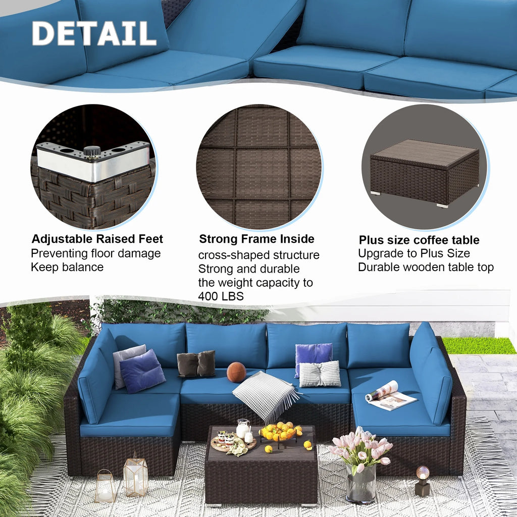 7 Piece All-Weather Rattan Wicker Patio Furniture Set O6013