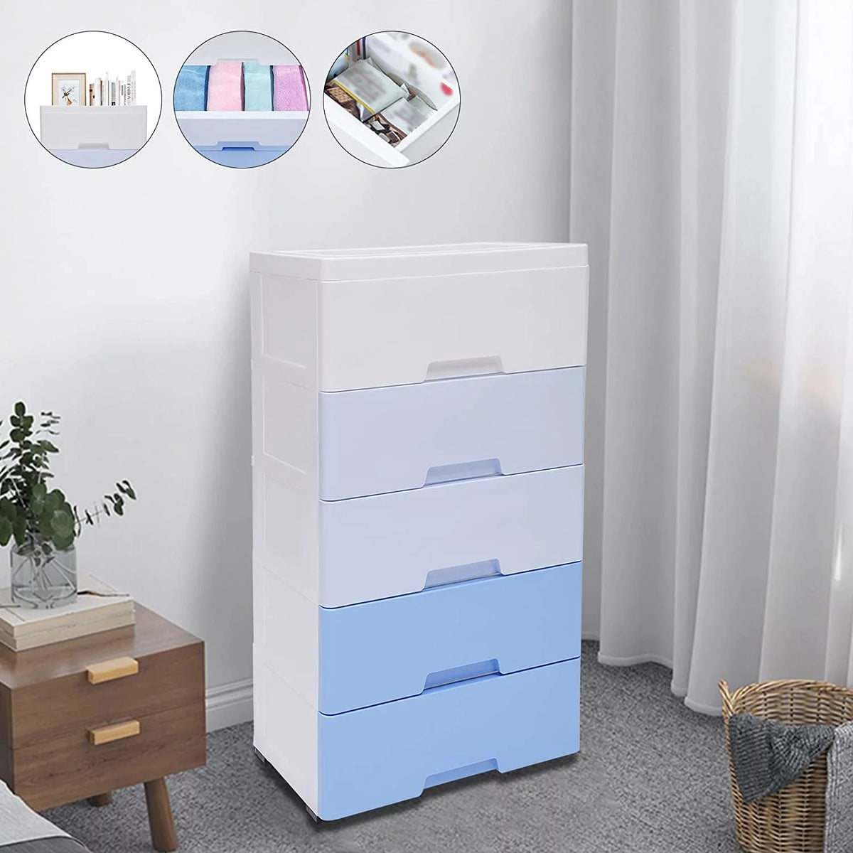5 Drawers Plastic Storage Cabinet Dresser T4259