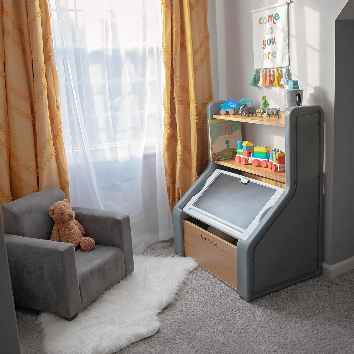 Wood and Plastic Toy Storage Box with Chalkboard Lid Q893322