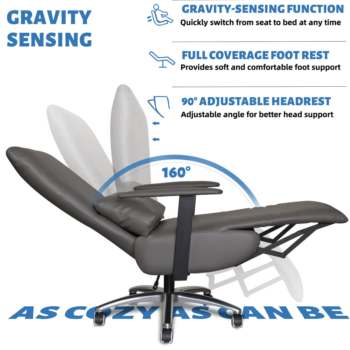 Darkgrey Ergonomic Office Chair with Foot Rest & Headrest N75405