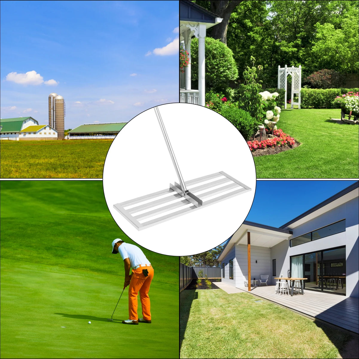 30 x 10in Stainless Steel Lawn Leveling Rake with 77 in Handle N563