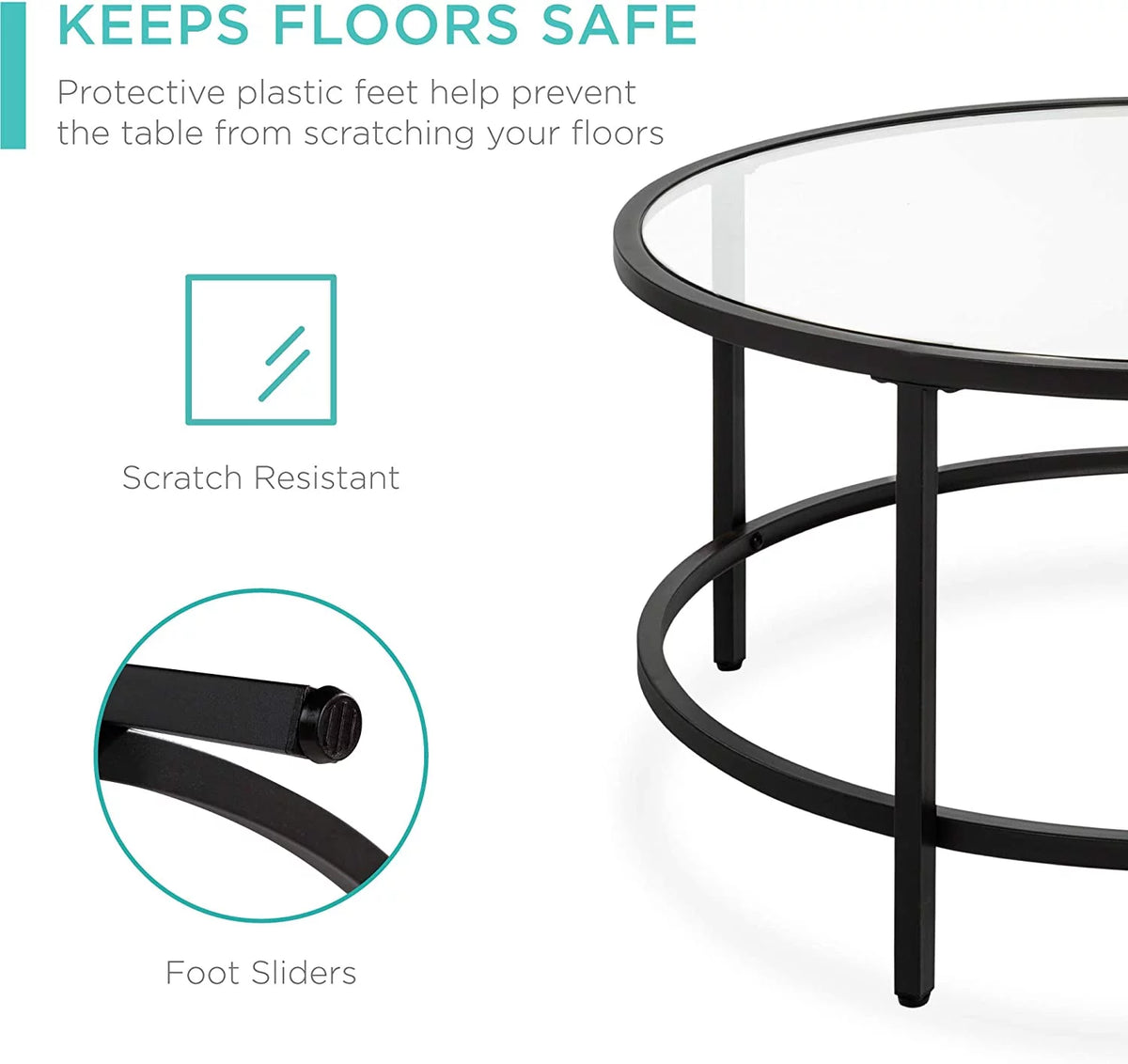 36in Round Tempered Glass Coffee Table with Metal Frame N983482