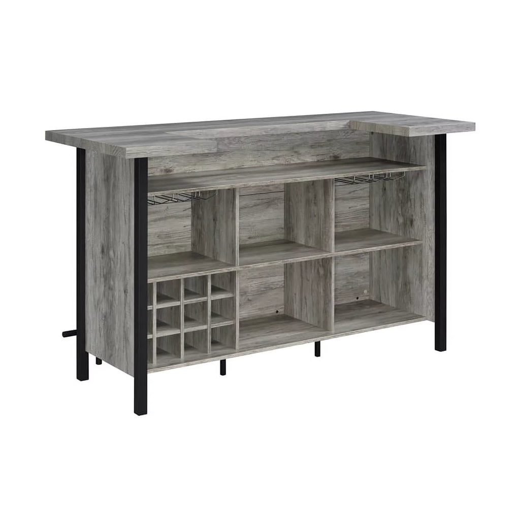70.75"W Modern Wood Bar Unit in Gray Driftwood/Black Z64701