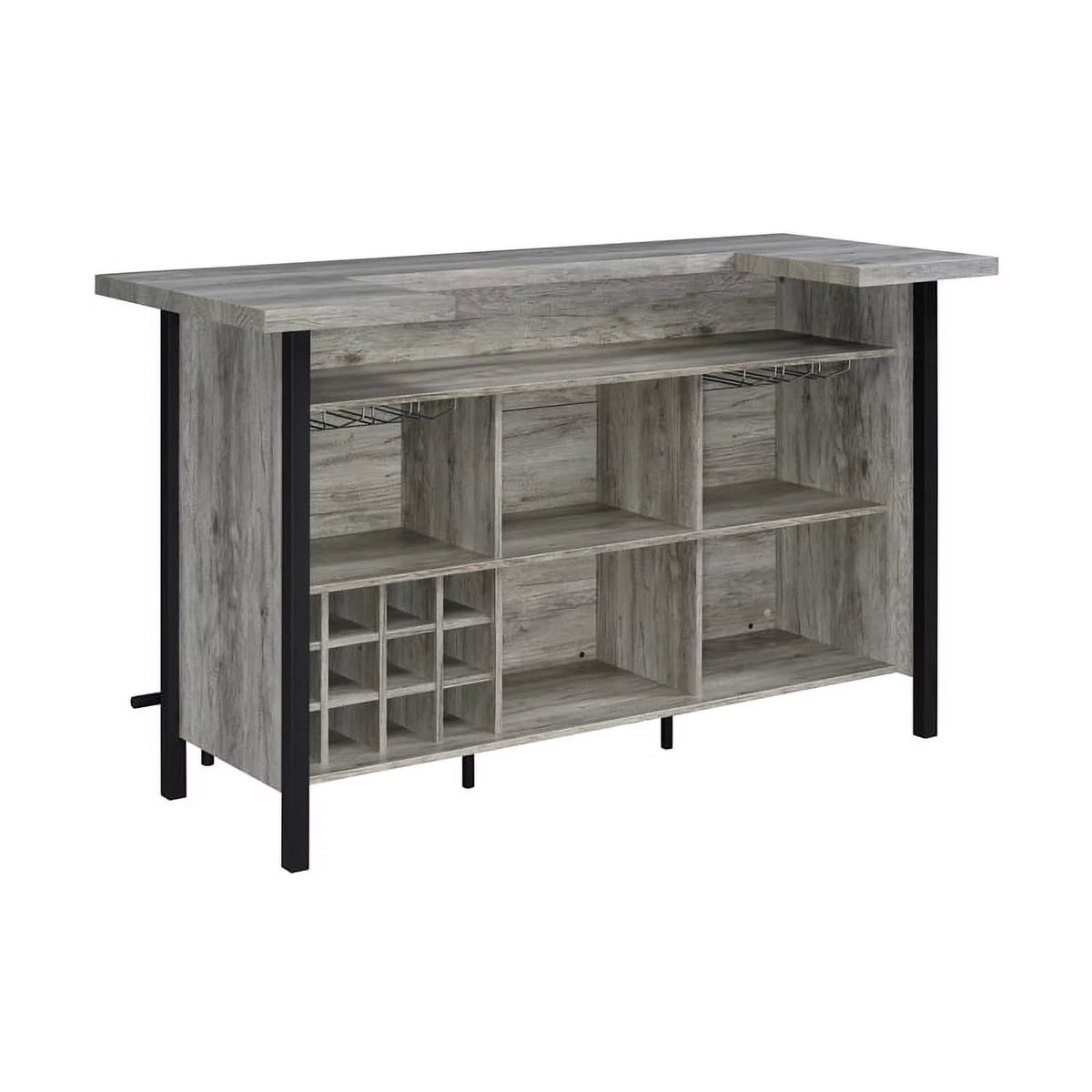 70.75"W Modern Wood Bar Unit in Gray Driftwood/Black Z64701