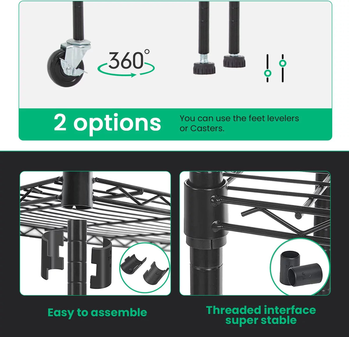 6000LBS Capacity 6 Tier Metal Shelves with Wheels, Black E8308