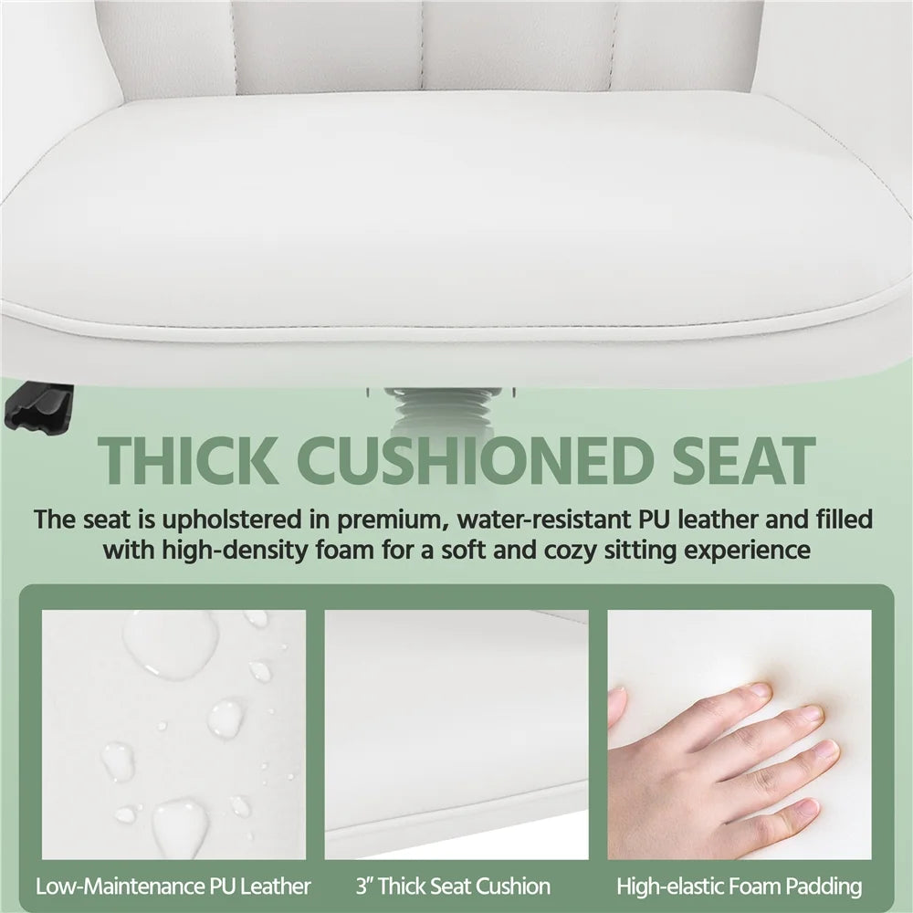 White Faux Leather Desk Chair with Padded Armrests V235415