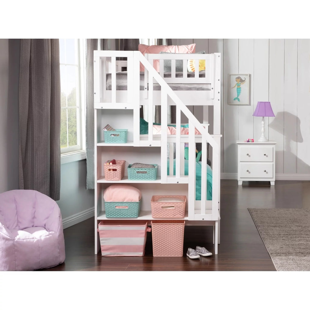 White Twin over Twin Bunk Bed with 2 Bed Drawers Y51579