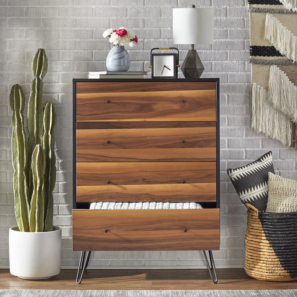 4 Drawer Chest Walnut and Black K9590