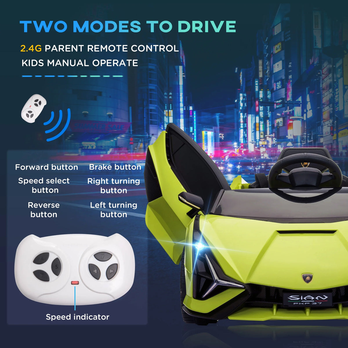 Green 12 V Electric Ride-On Car with Parent Remote Control J664