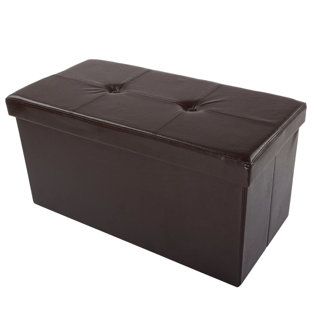 Brown Faux Leather Folding Storage Ottoman with Removable Bin X298597