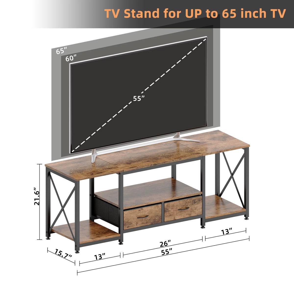Rustic Brown TV Stand with Drawer for 55 60 65 Inch TV F95656