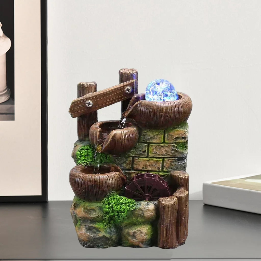 Tabletop Fountain Waterfall with LED Light Automatic Pump Z1184