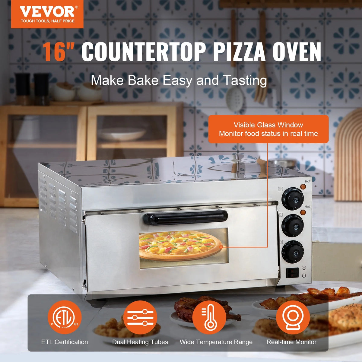Electric Countertop Pizza Oven 16-inch 1700W H56816