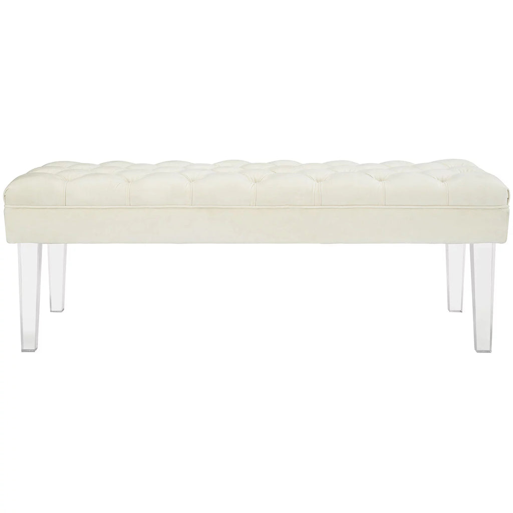 White Ivory Fabric Velvet Bench M95589