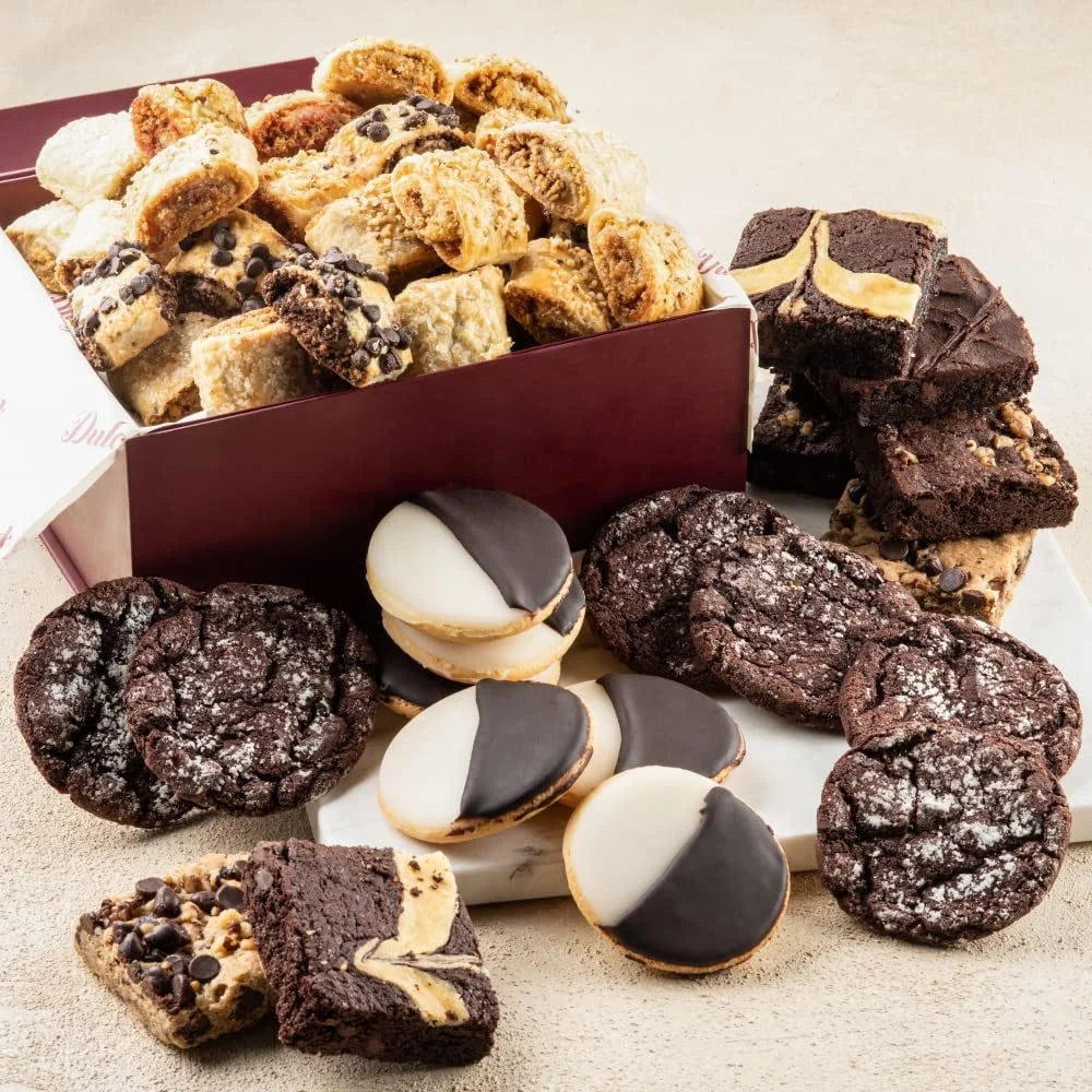 Food Basket with Mini Black and Whites, Walnut Brownies, and Assorted Rugelach V4930
