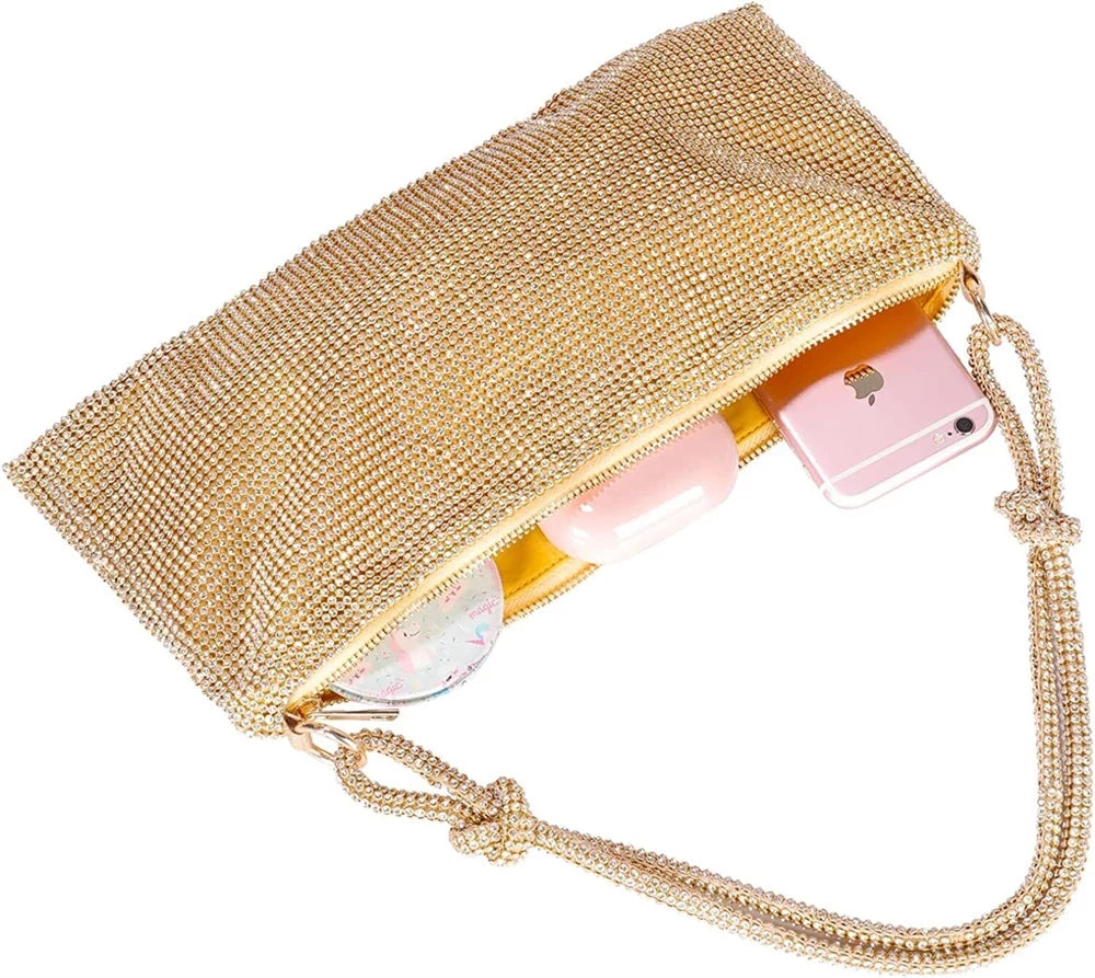 Gold Glitter Rhinestone Crystal Evening Clutch Bag G558