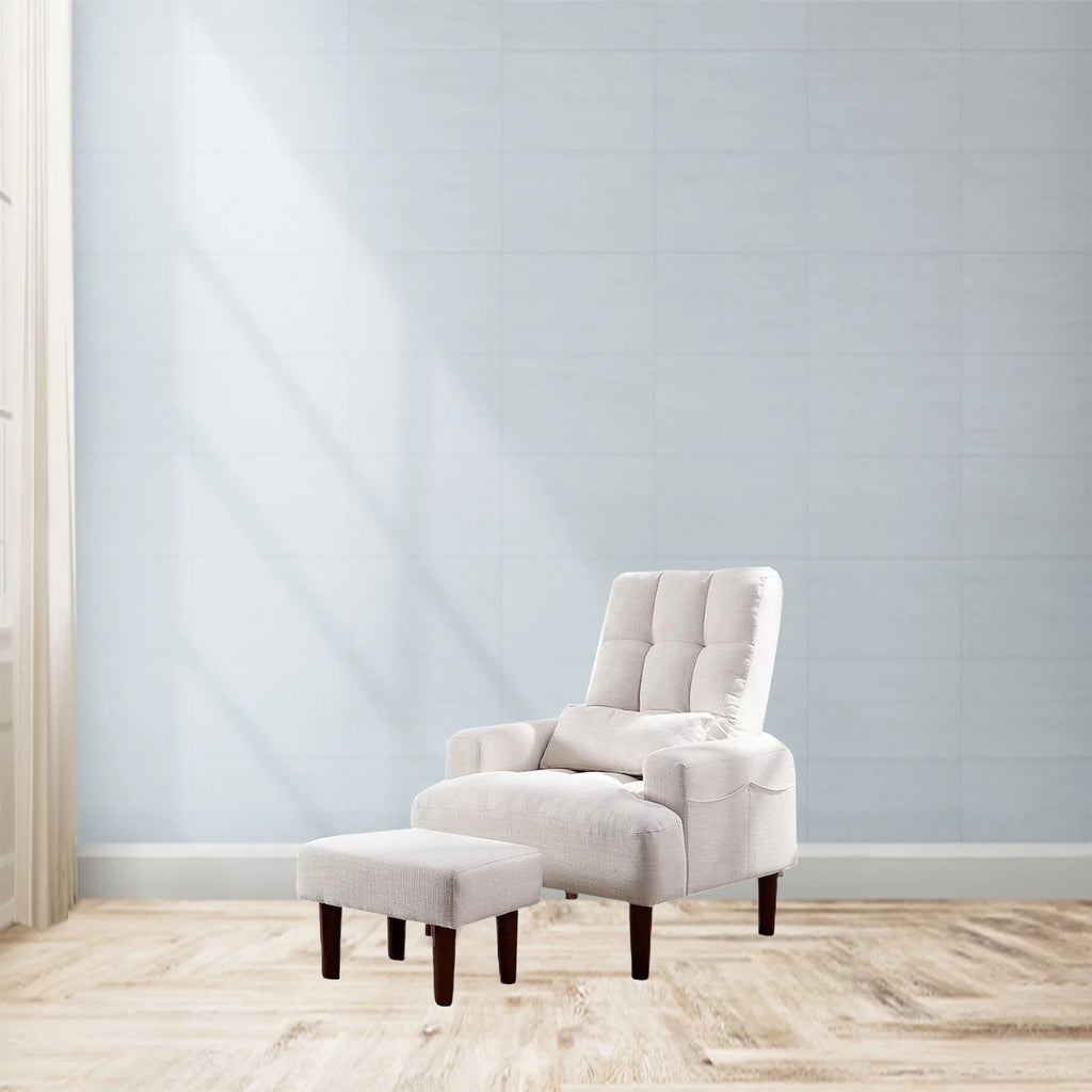 Cream White Recliner Sofa Chair with Ottoman S5234