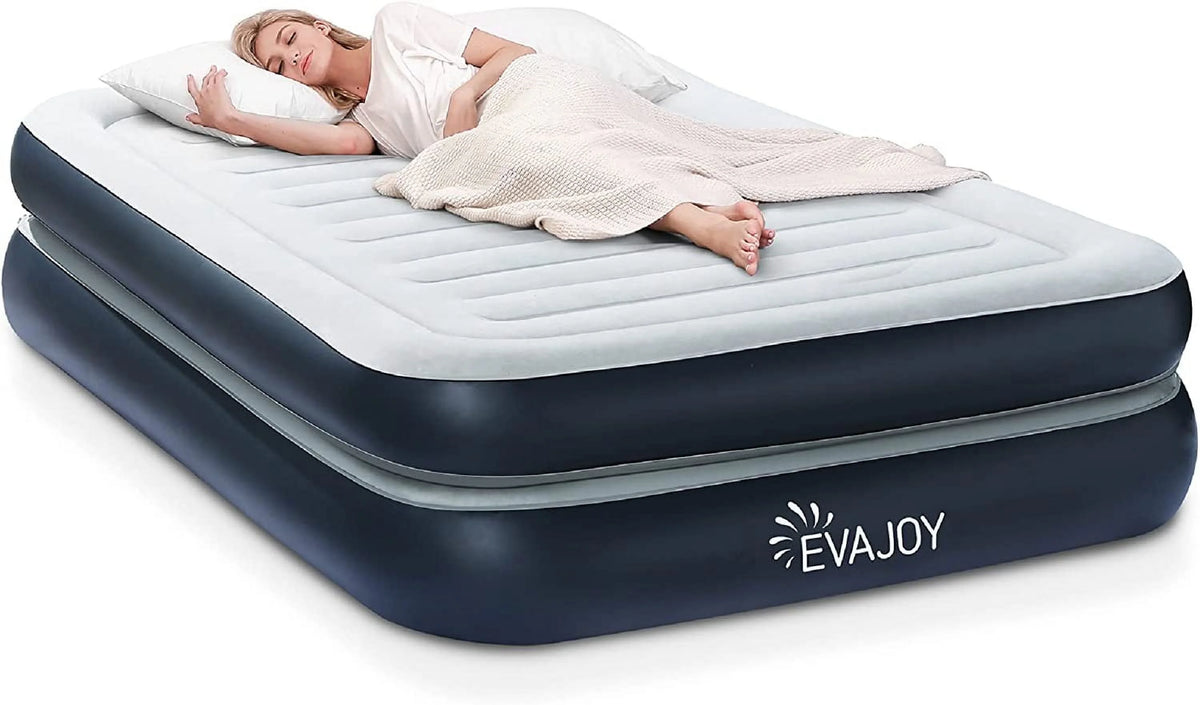 Full Size Air Mattress with Built in Pump 18'' Inflatable Blue T221163