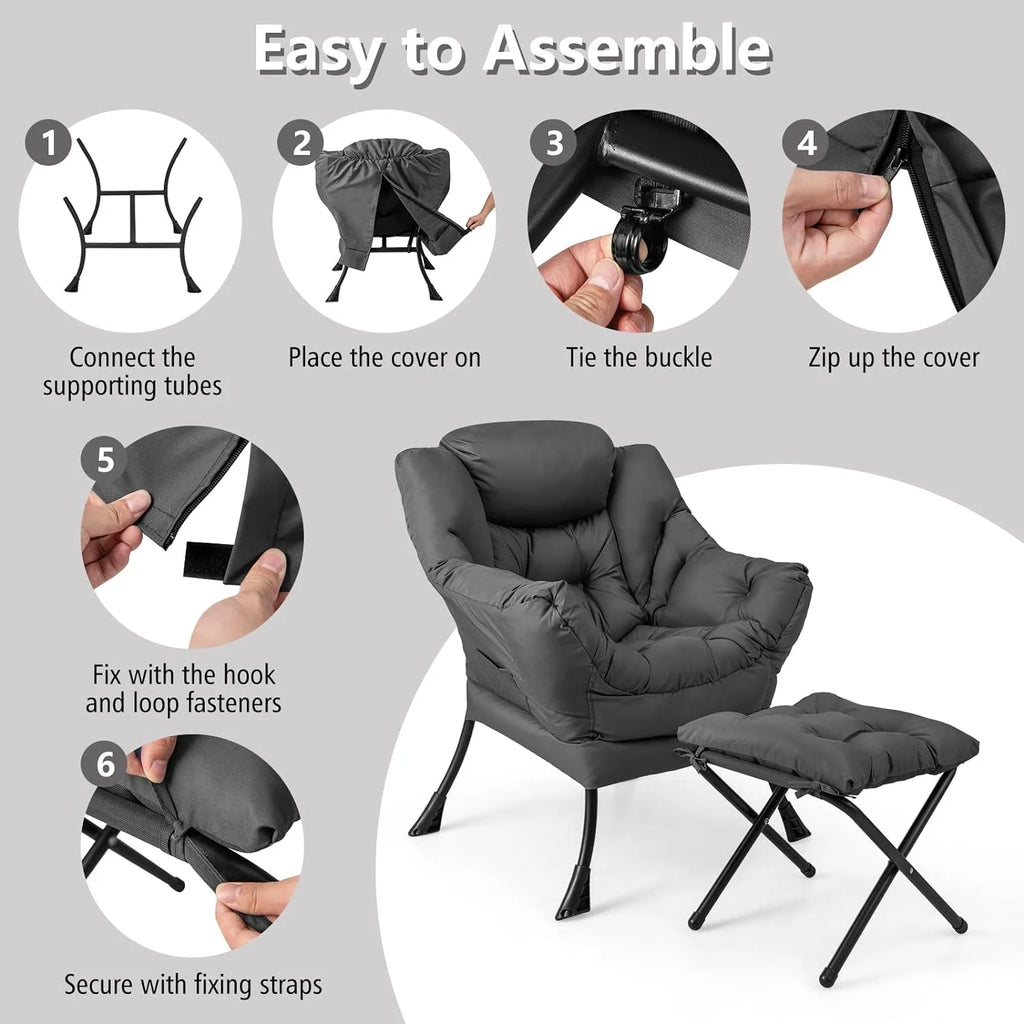 Gray Upholstered Accent Chair with Ottoman T493687