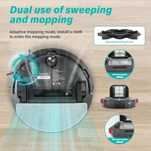 Robot Vacuum and Mop Combo, 4000Pa Suction, Self-Charging Smart Vacuum Cleaner with Water Tank & Dustbin, App Control (Black) L2261