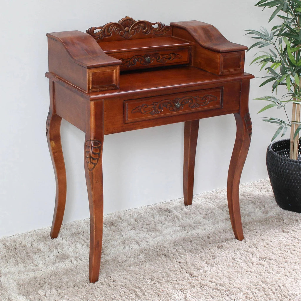 Carved Wood Two Drawer Telephone Table Brown C2463