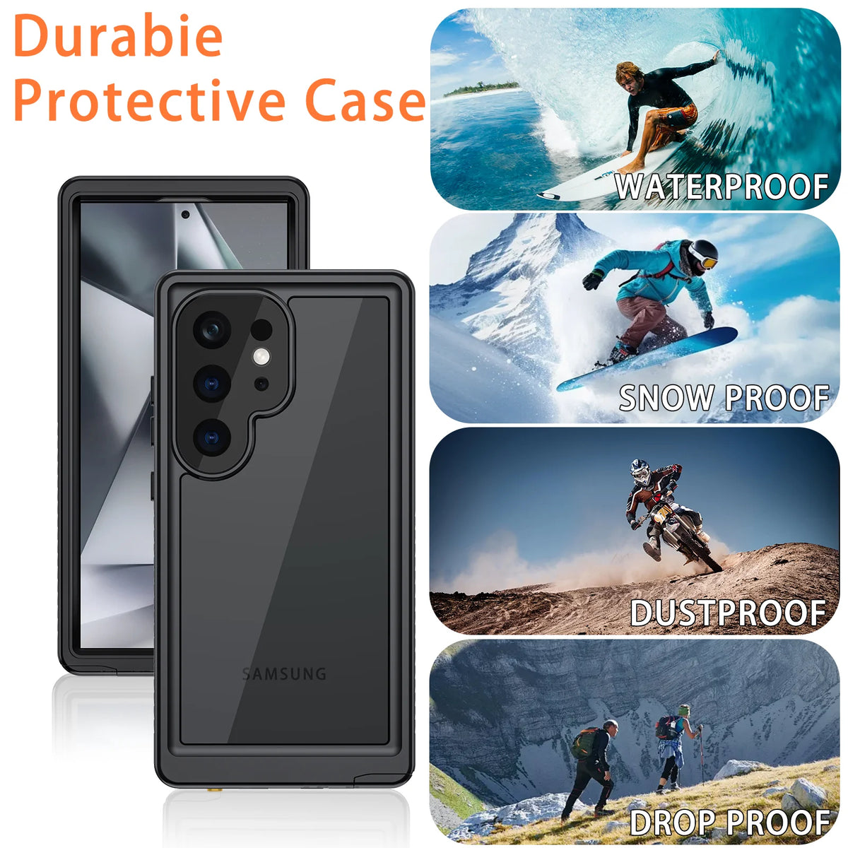 Black Waterproof Rugged Phone Case with Screen Protector Y930318