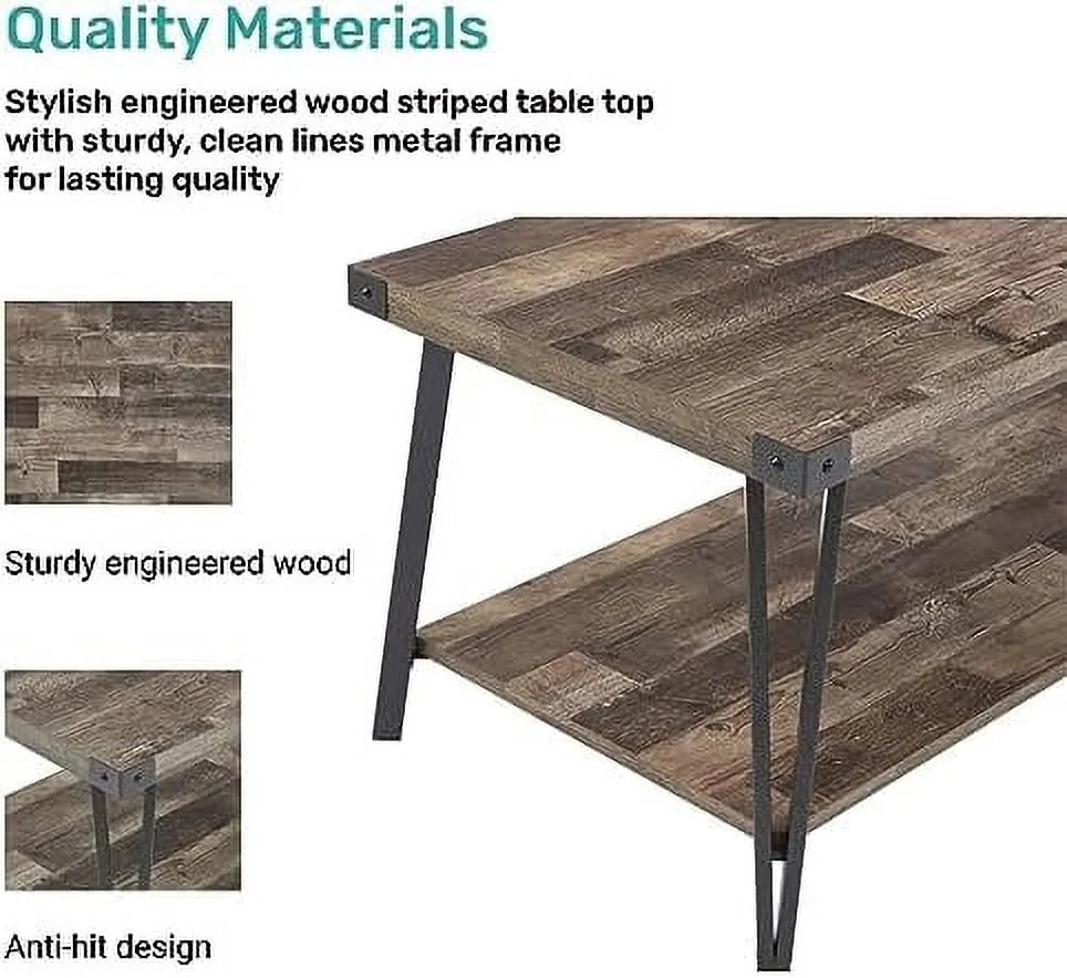 Brown Rectangular Coffee Table with Metal Frame F545544