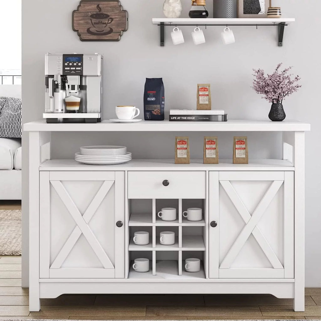 White Coffee Bar Cabinet with 9 Wine Racks N734