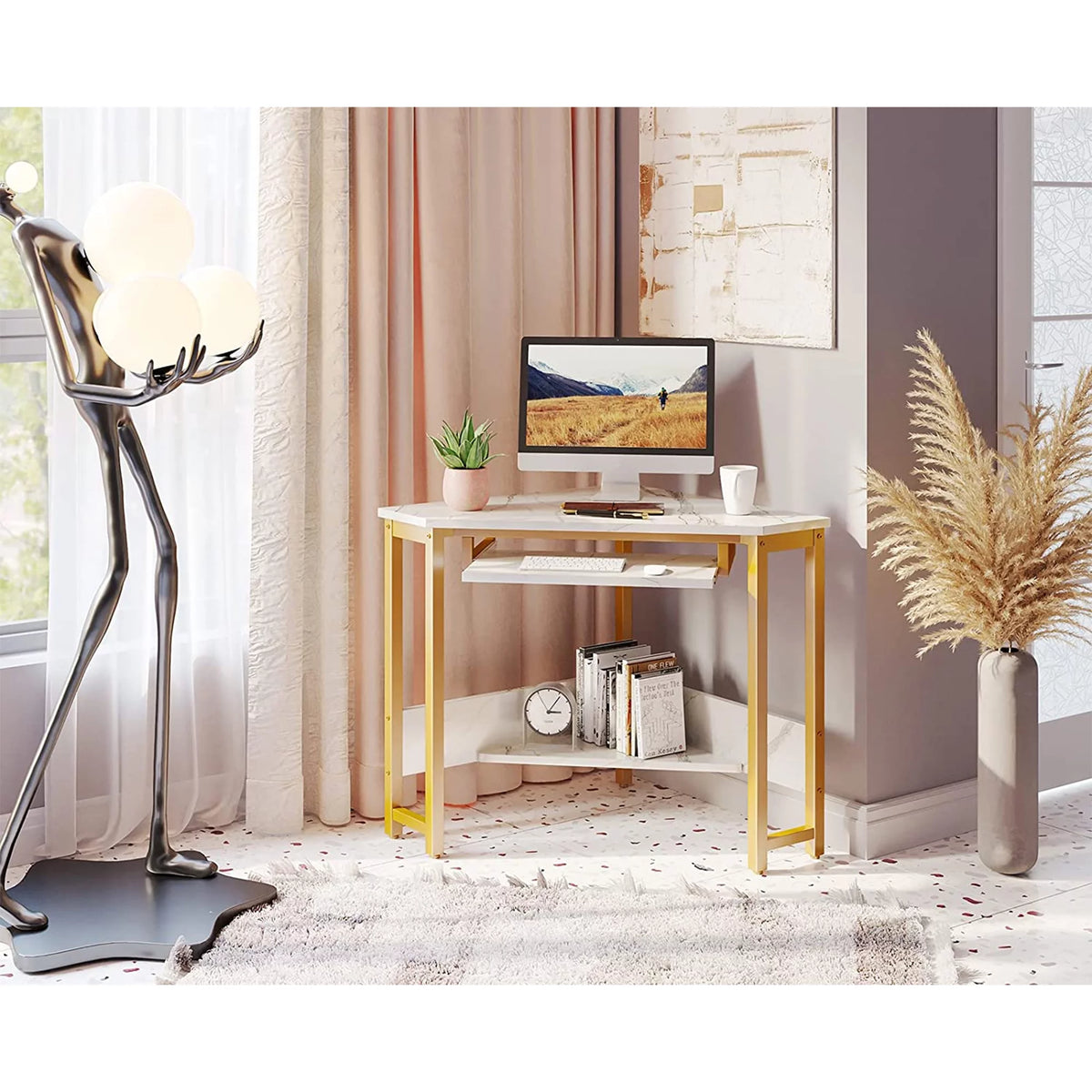Modern Triangle Corner Computer Desk with Keyboard Tray H73098