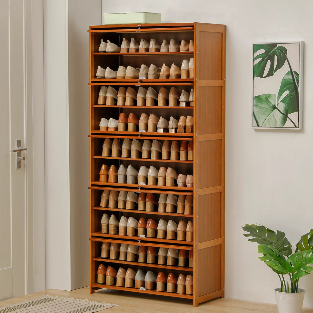 Bamboo 11 Tiers 50 Pairs Shoes Rack with Door N757002