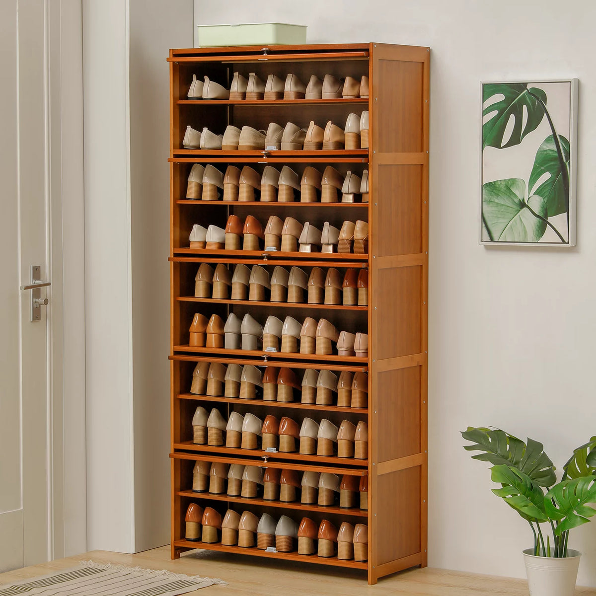 Bamboo 11 Tiers 50 Pairs Shoes Rack with Door N757002