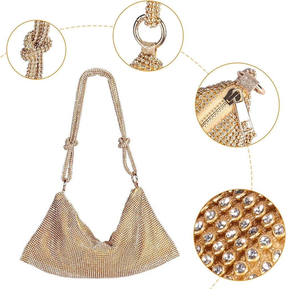 Gold Glitter Rhinestone Crystal Evening Clutch Bag G558
