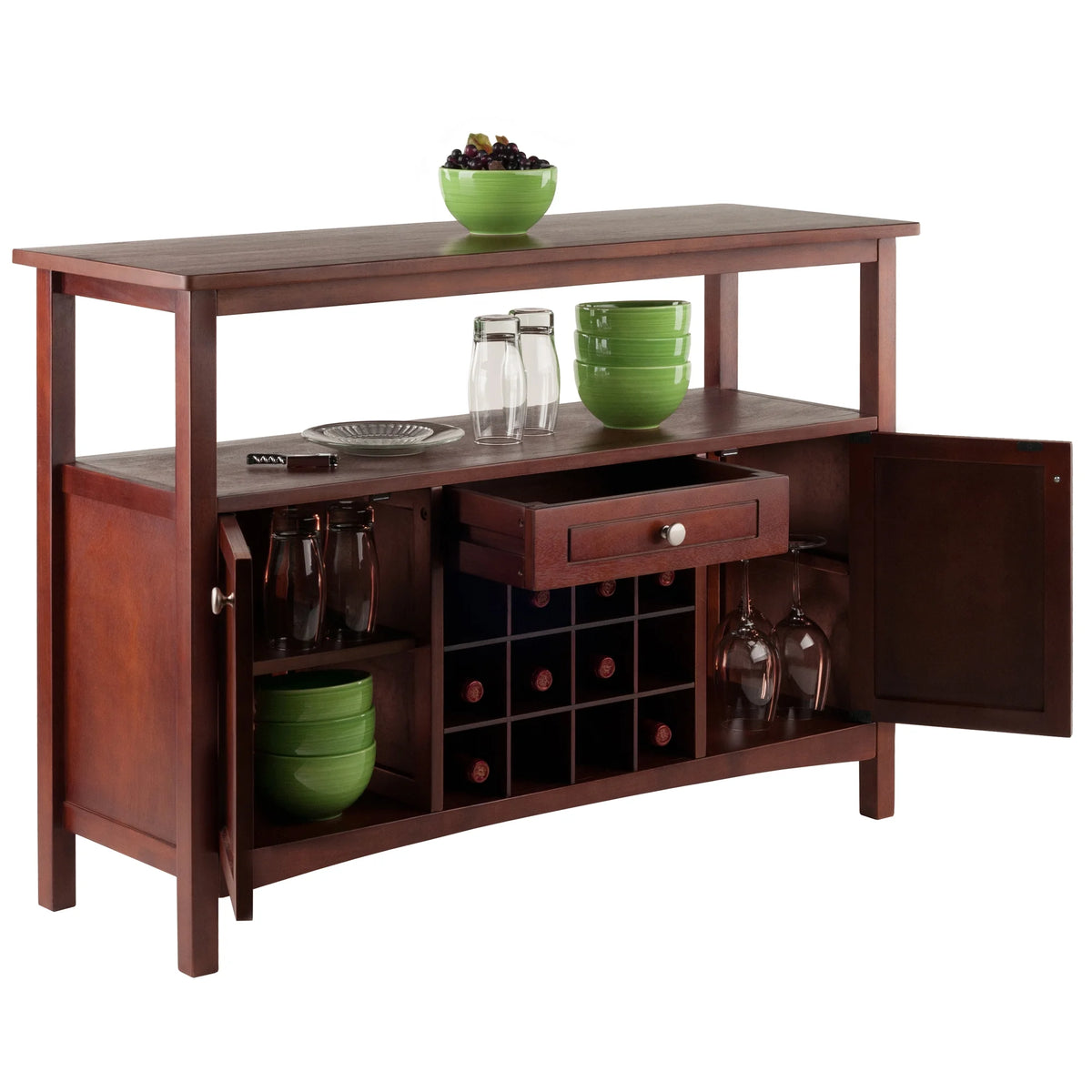 Walnut Finish Wood Buffet Display Cabinet I79268