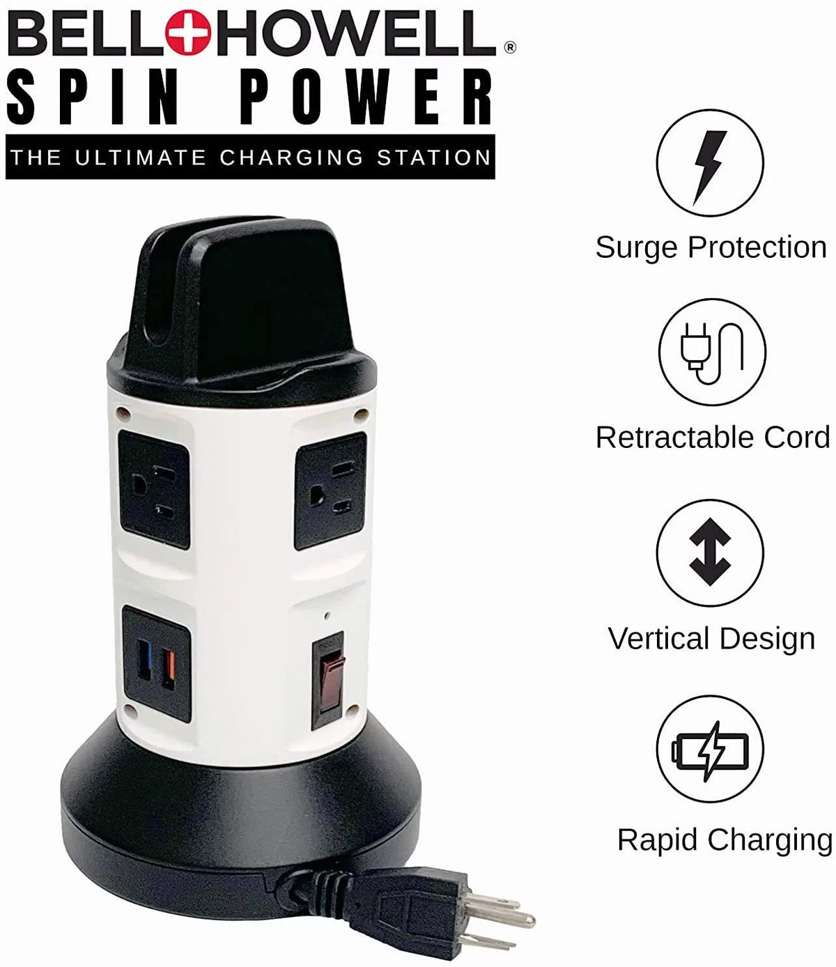 Smart Charging Station with USB Ports and Retractable Cord H578