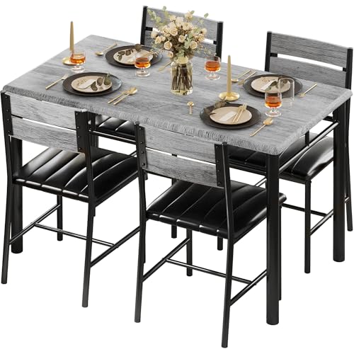 Grey Wood Dining Table Set for 4 L575646