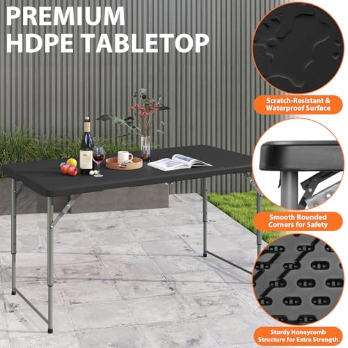 5 Foot White Folding Plastic Table with Carrying Handle Q383613