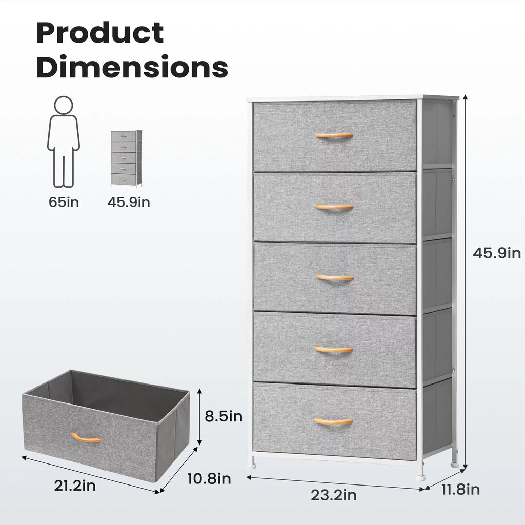 Light Gray 5 Drawers Vertical Dresser T506128