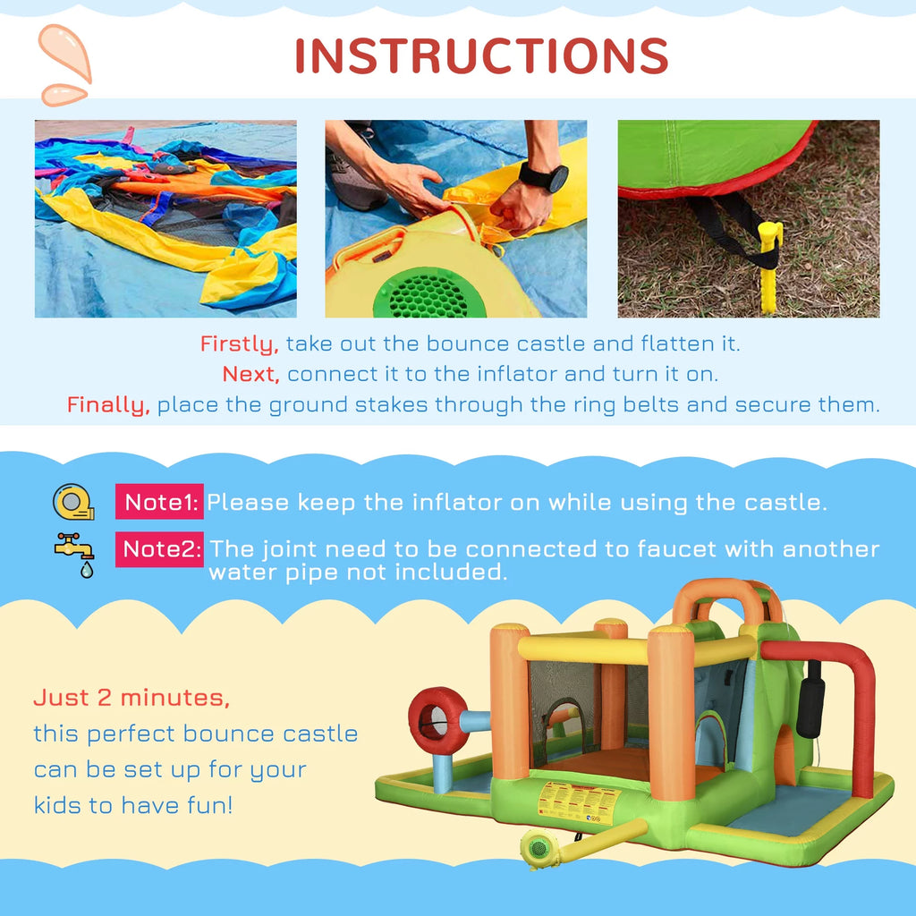 7-in-1 Inflatable Water Slide Bounce House with Carry Bag A777